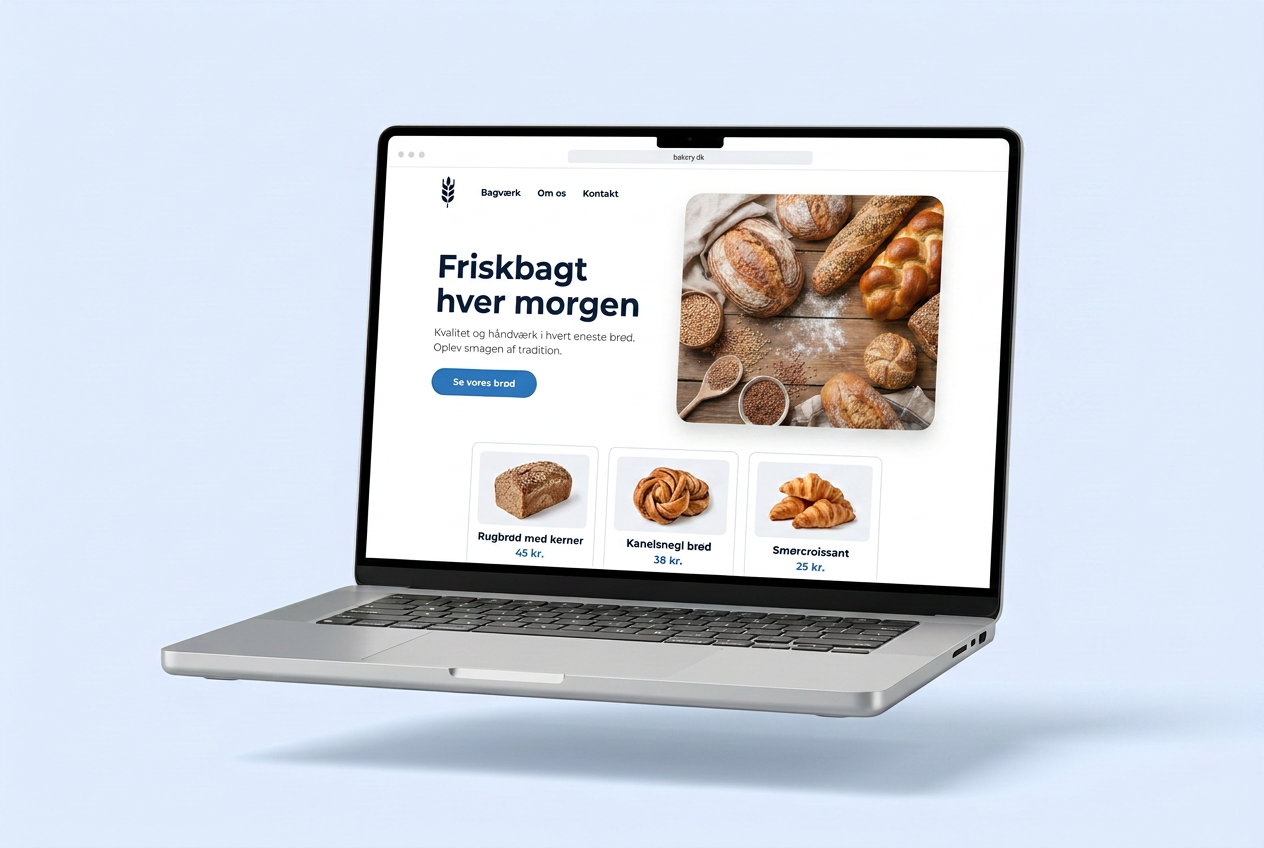 Første udkast til en minimalistisk bager-hjemmeside